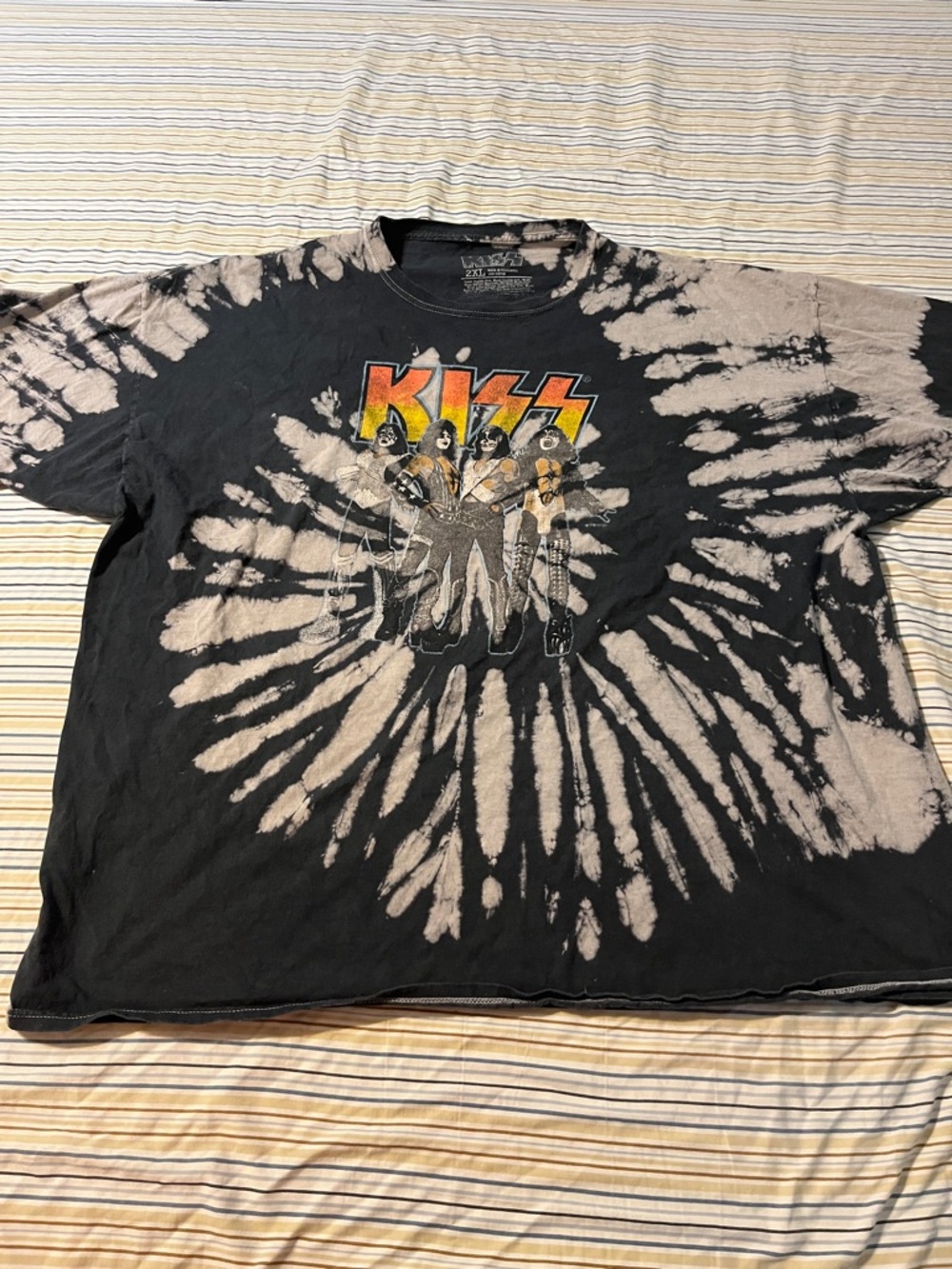 Kiss Black Tie-Dye Band Tee with Multicolor Logo